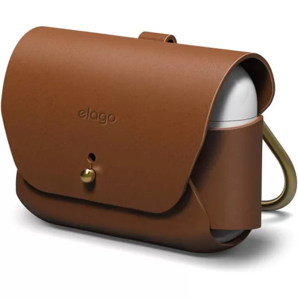 elago Leather Case Compatible with AirPods Pro 2 Generation and AirPods Pro Case  Genuine Leather case with Keychain Luxurious Colors Brass Ring Holder Great Protection RedBrown