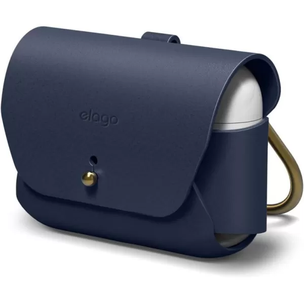 elago Leather Case Compatible with AirPods Pro 2 Generation and AirPods Pro Case  Genuine Leather case with Keychain Luxurious Colors Brass Ring Holder Great Protection RedJean Indigo