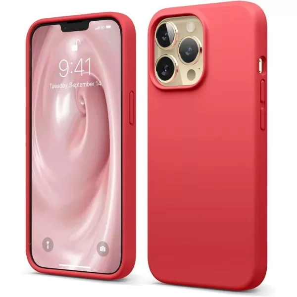 elago Liquid Silicone Case Compatible with iPhone 13 Pro Case 61 Premium Silicone Full Body Protection  3 Layer Shockproof Phone Cover AntiScratch Soft Microfiber Lining StoneRed