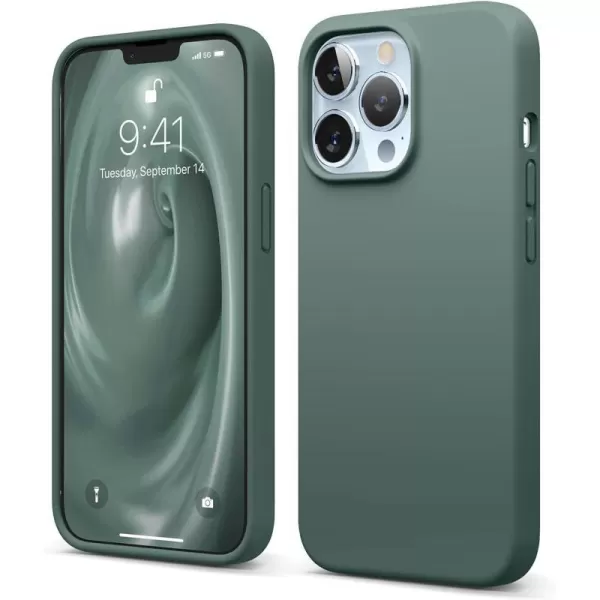 elago Liquid Silicone Case Compatible with iPhone 13 Pro Case 61 Premium Silicone Full Body Protection  3 Layer Shockproof Phone Cover AntiScratch Soft Microfiber Lining StoneMidnight Green