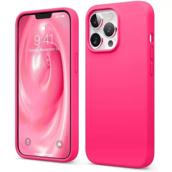 elago Liquid Silicone Case Compatible with iPhone 13 Pro Case 61 Premium Silicone Full Body Protection  3 Layer Shockproof Phone Cover AntiScratch Soft Microfiber Lining StoneNeon Hot Pink