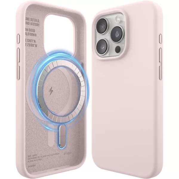 elago Magnetic Silicone Case Compatible with iPhone 15 Pro Max Case 67 Inch Compatible with All MagSafe Accessories  Builtin Magnets Soft Grip Silicone Shockproof StoneiPhone 15 Pro Lovely Pink