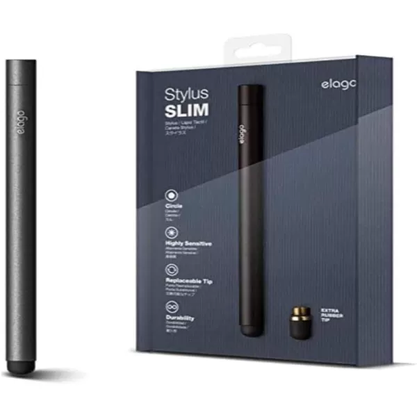 elago Premium Aluminum Stylus Pens for All Touch Screen TabletsCell Phones SlimSliver Replaceable Tip Extra Tip Included Compatible with iPhone iPad Galaxy S Series Galaxy Tab Kindle FireBlack