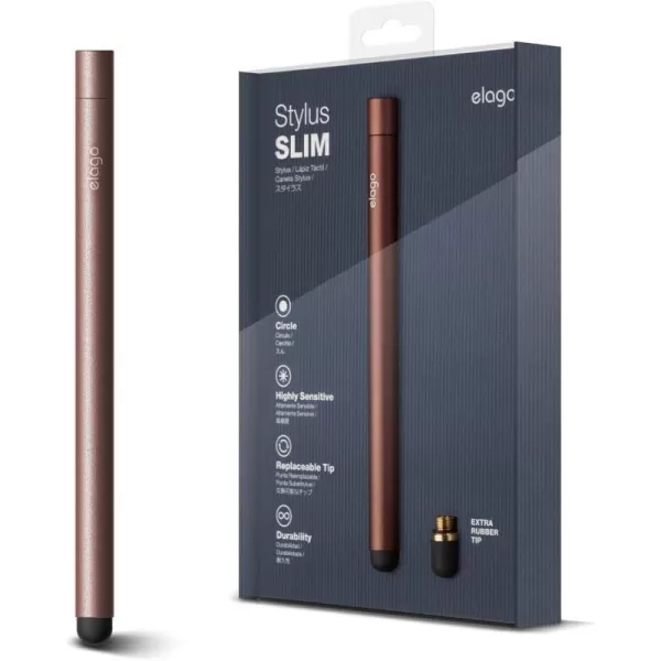 elago Premium Aluminum Stylus Pens for All Touch Screen TabletsCell Phones SlimSliver Replaceable Tip Extra Tip Included Compatible with iPhone iPad Galaxy S Series Galaxy Tab Kindle FireChocolate