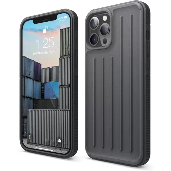 elago Protective Armor Case Compatible with iPhone 12 Pro Max Dark Grey  Shock Absorbing Design Durable TPU Wireless Charging Supported US Patent RegisteredDark Grey