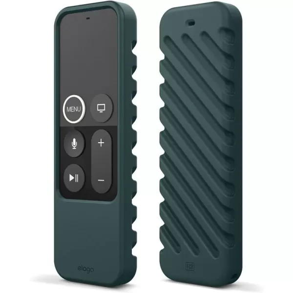 elago R3 Protective Case Compatible with Apple TV Siri Remote 1st Generation Neon Yellow  Extra Protection Durable Silicone Lanyard Included Full AccessMidnight Green