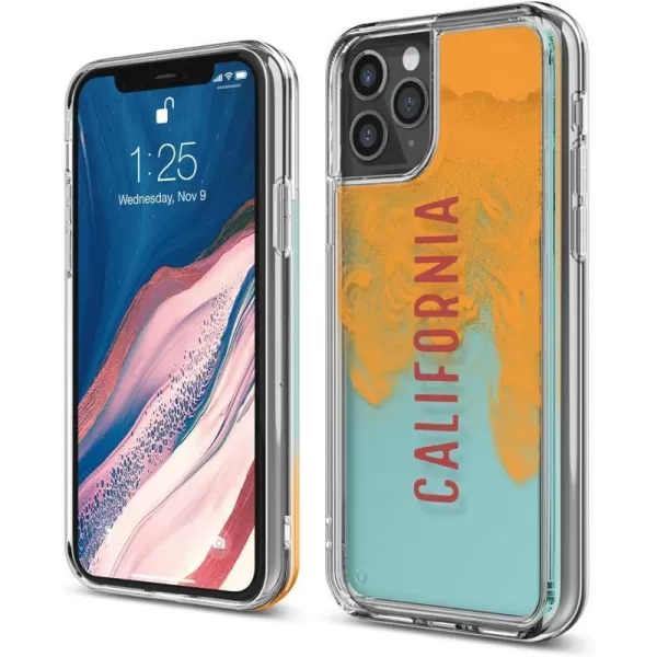 elago Sand Case Compatible with iPhone 11 Pro  Waterfall Effect Liquid Neon Sand CameraDrop Protection Fully Covered Fit Tested Hello  Neon Yellow Nightglow Green  Coral BlueCALIFORNIA