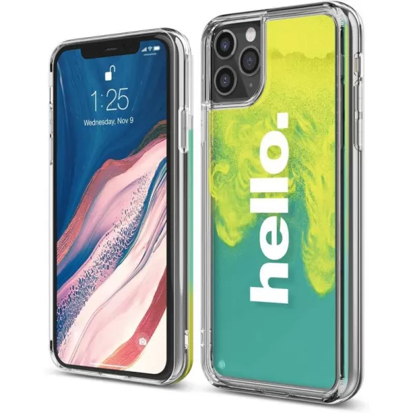 elago Sand Case Compatilbe with iPhone 11 Pro Max  Waterfall Effect Liquid Sand CameraDrop Protection Fully Covered Fit Tested Caution  Ivory Nightglow Blue  BlackHELLO