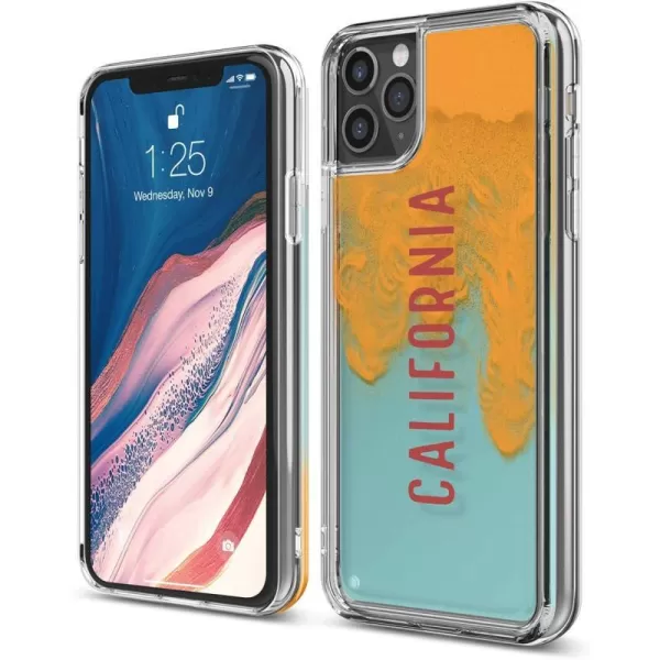 elago Sand Case Compatilbe with iPhone 11 Pro Max  Waterfall Effect Liquid Sand CameraDrop Protection Fully Covered Fit Tested Caution  Ivory Nightglow Blue  BlackCALIFORNIA