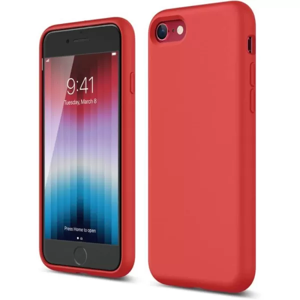 elago Silicone Case Designed for iPhone SE Case 2022 3rd Generation Compatible with iPhone SE Case 2020 iPhone 8 iPhone 7  Silicone Slim Drop Protection Case with Microfiber Lining RedRed