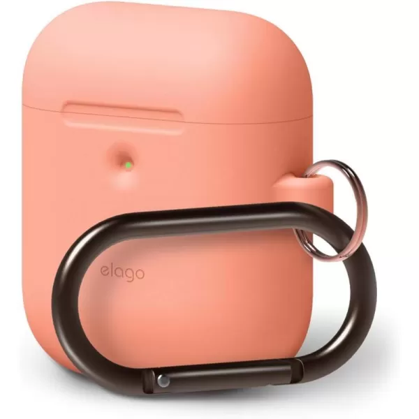 elago Silicone Case with Keychain Compatible with Apple AirPods 2 Wireless Charging Case Front LED Visible AntiSlip Coating Inside Premium Silicone RedPeach