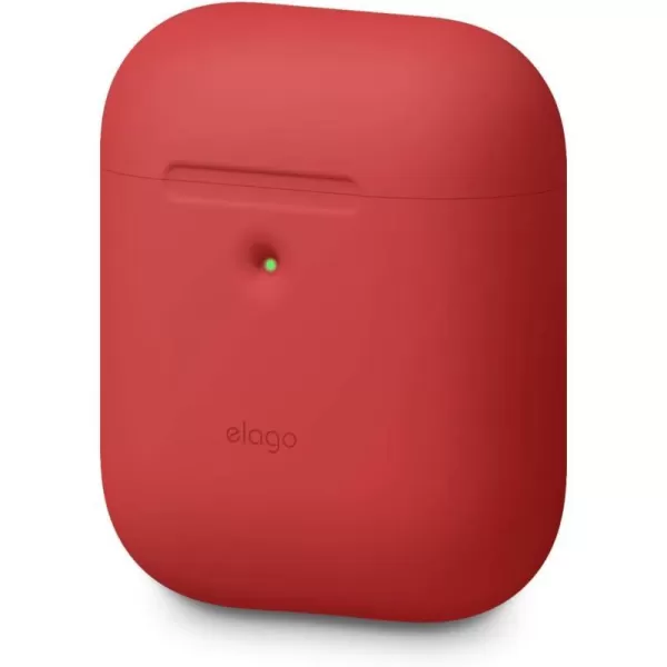 elago Silicone Protective Case Compatible with Apple AirPods 2 Wireless Charging Case Front LED Visible AntiSlip Coating Inside Patent Registered PeachRed