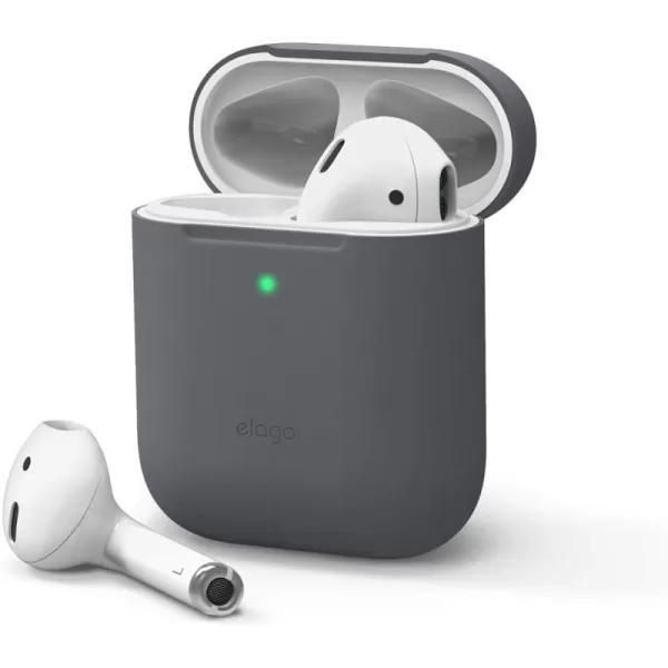 elago Skinny Case Compatible with AirPods 1 and Compatible with AirPods 2 Front LED Visible Supports Wireless Charging AntiSlip Coating Inside PeachDark Grey