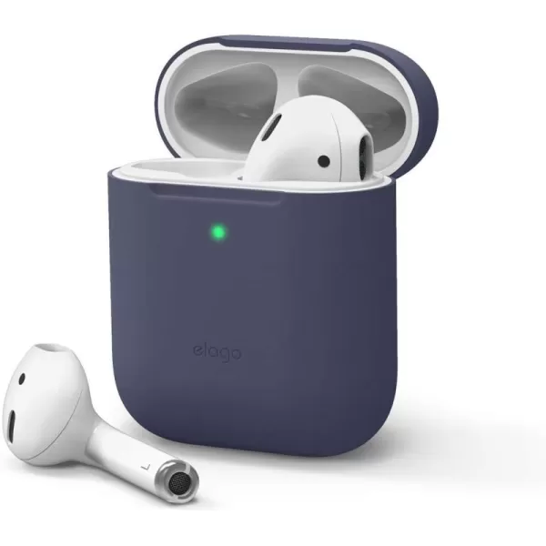 elago Skinny Case Compatible with AirPods 1 and Compatible with AirPods 2 Front LED Visible Supports Wireless Charging AntiSlip Coating Inside PeachJean Indigo