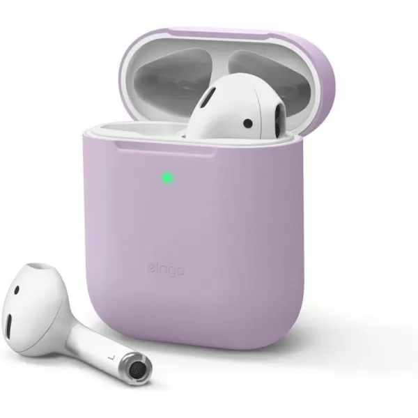 elago Skinny Case Compatible with AirPods 1 and Compatible with AirPods 2 Front LED Visible Supports Wireless Charging AntiSlip Coating Inside PeachLavender