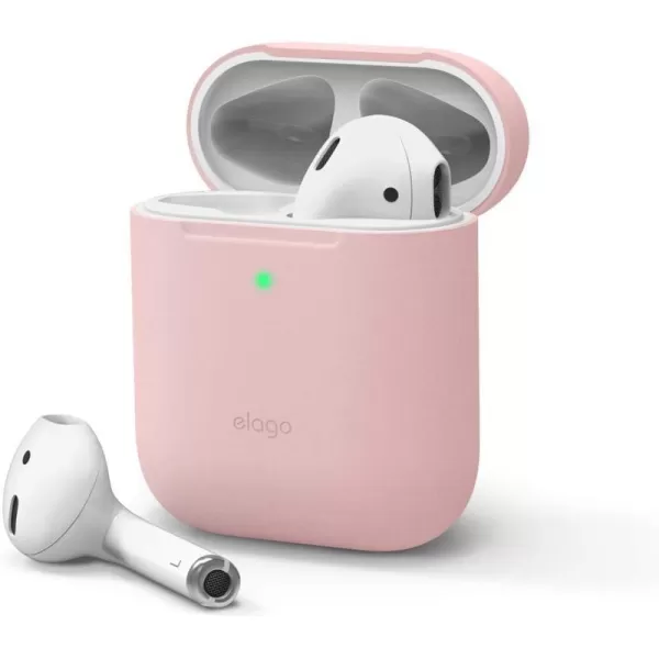 elago Skinny Case Compatible with AirPods 1 and Compatible with AirPods 2 Front LED Visible Supports Wireless Charging AntiSlip Coating Inside PeachLovely Pink