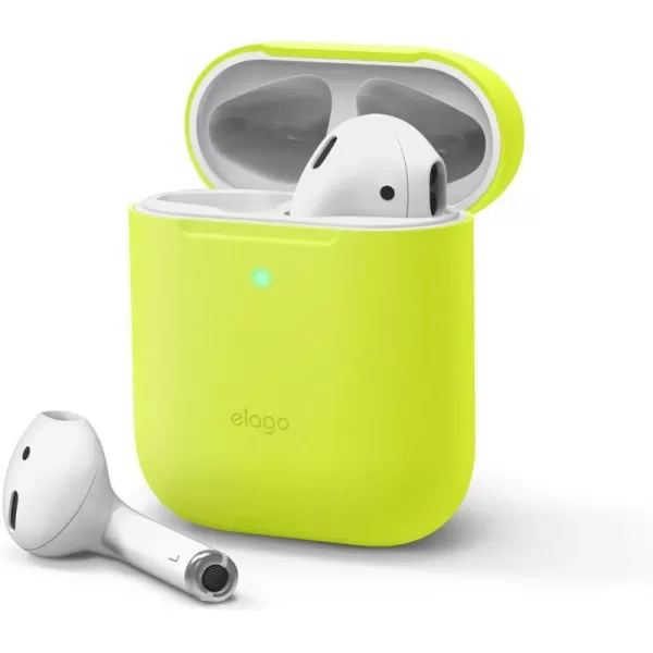 elago Skinny Case Compatible with AirPods 1 and Compatible with AirPods 2 Front LED Visible Supports Wireless Charging AntiSlip Coating Inside PeachNeon Yellow