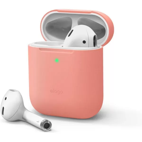 elago Skinny Case Compatible with AirPods 1 and Compatible with AirPods 2 Front LED Visible Supports Wireless Charging AntiSlip Coating Inside PeachPeach