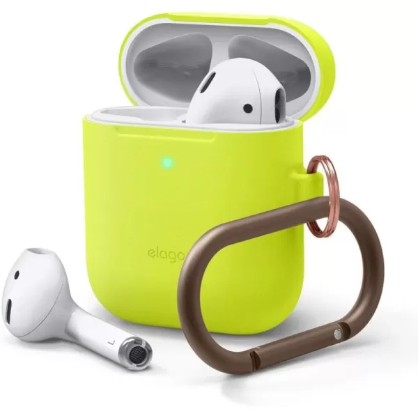 elago Skinny Hang Case Compatible with Apple AirPods Case1 amp 2 Hinge Free Design Supports Wireless Charging AntiSlip Coating Inside Front LED Visible Jean IndigoNeon Yellow