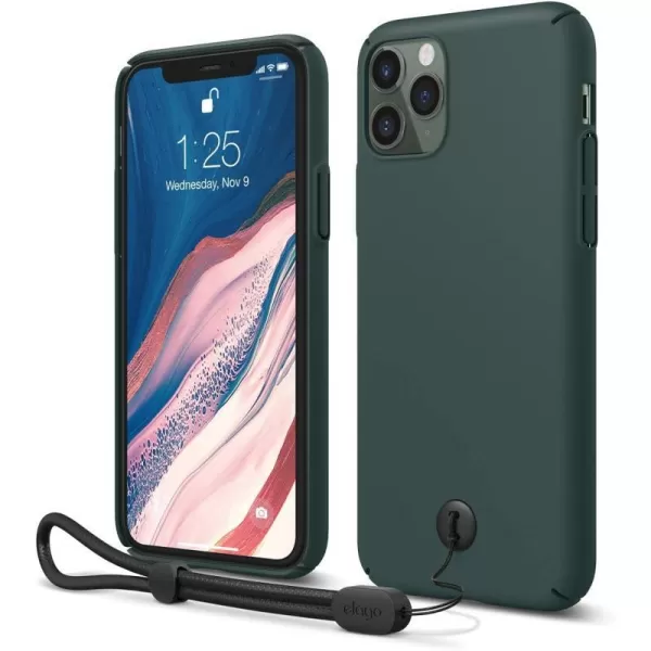 elago Slim Fit Strap Case 58 Compatible with iPhone 11 Pro Red  Slim Light Simple Design Matte Coating AntiSlip Raised Lip Attachable Strap and Button Fit Tested Made in KoreaMidnight Green