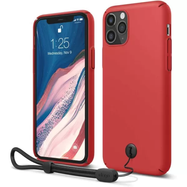 elago Slim Fit Strap Case 58 Compatible with iPhone 11 Pro Red  Slim Light Simple Design Matte Coating AntiSlip Raised Lip Attachable Strap and Button Fit Tested Made in KoreaRed