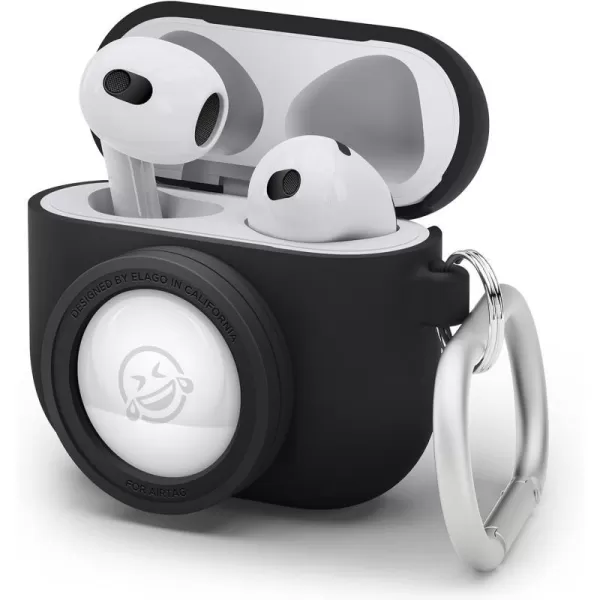 elago Snapshot Compatible with AirPod Case with AirTag Holder AirPods 3  Cute Camera Design with Keychain Durable Silicone Supports Wireless Charging  Tracking Device Not IncludedBlack