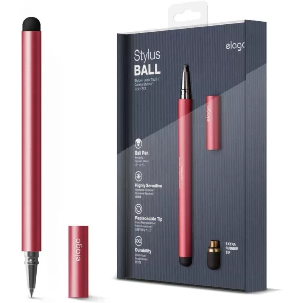 elago Stylus BallRed Pink  Premium AluminumBallpoint PenReplaceable Extra Tip Included  for iPad iPad Pro iPad Mini and iPhoneelago Stylus BallRed Pink  Premium AluminumBallpoint PenReplaceable Extra Tip Included  for iPad iPad Pro iPad Mini and iPhone