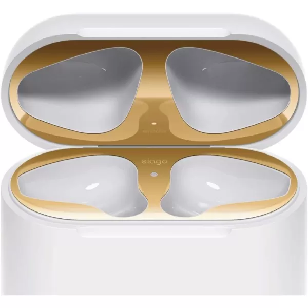 elago Upgraded Dust Guard Compatible with AirPods Matte Gold 2 Sets  DustProof Film Luxurious Looking Must Watch Easy Installation Video Protection from Metal Shavings US Patent RegisteredGold