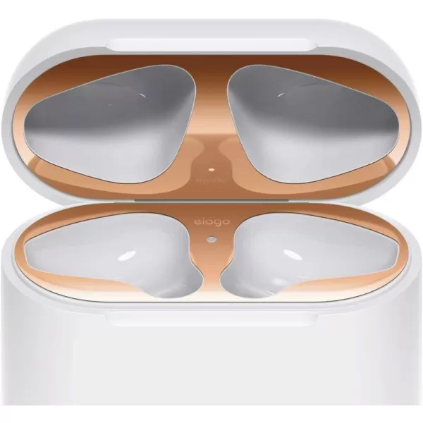 elago Upgraded Dust Guard Compatible with AirPods Matte Gold 2 Sets  DustProof Film Luxurious Looking Must Watch Easy Installation Video Protection from Metal Shavings US Patent RegisteredRose Gold