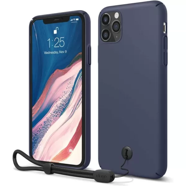 elago iPhone 11 Pro Max Slim Fit Strap Case 65 Midnight Green  Slim Light Simple Design Matte Coating AntiSlip Raised Lip Attachable Strap and Button Fit Tested Made in KoreaJean Indigo