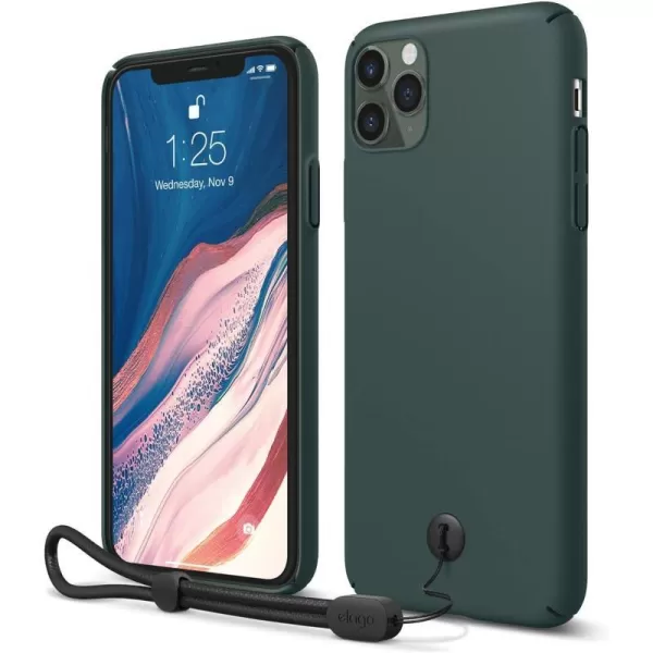 elago iPhone 11 Pro Max Slim Fit Strap Case 65 Midnight Green  Slim Light Simple Design Matte Coating AntiSlip Raised Lip Attachable Strap and Button Fit Tested Made in KoreaMidnight Green