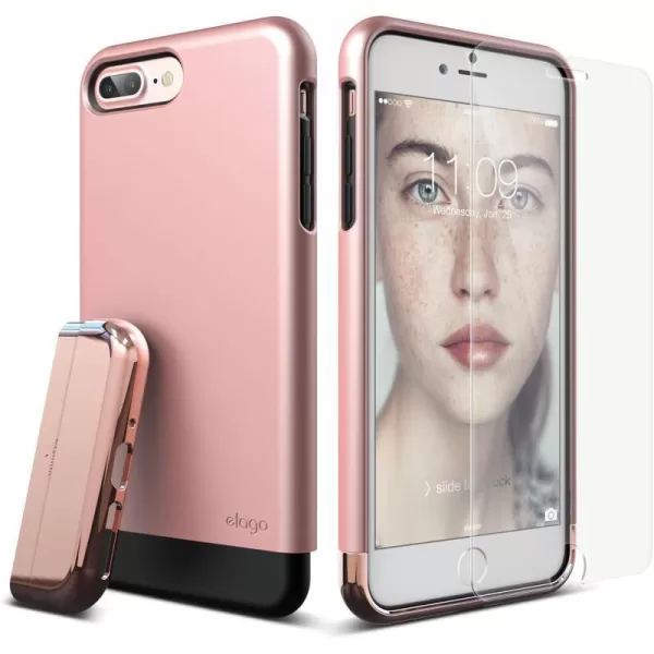 elago iPhone 7 Plus Case GlideBlackChampagne Gold  MultiOption CaseMilitary Drop Test Certified  for iPhone 7 Plus Included Tempered Glass Screen ProtectorRose Gold  Chrome Rose Gold