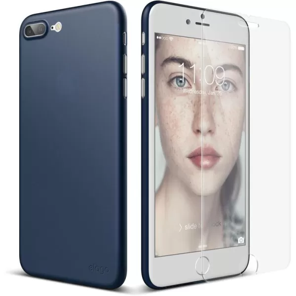 elago iPhone 8 PlusiPhone 7 Plus case OriginWhite  Scratch Protection Only 038mmfor MinimalistsTrue Fit  for iPhone 8 PlusiPhone 7 Plus Included Tempered Glass Screen ProtectorJean Indigo