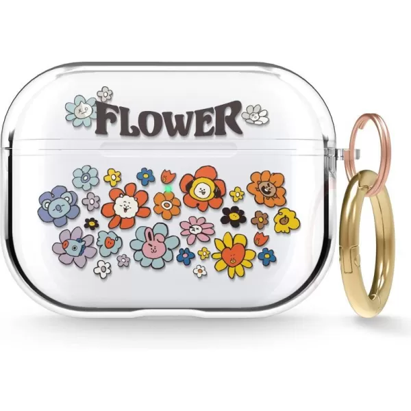 elago l BT21 Flower Clear Case Compatible with Apple AirPods Pro Durable TPU Material Reduced Yellowing Clear Protection Supports Wireless Charging Official Merchandise Flower BouquetFlower Bouquet