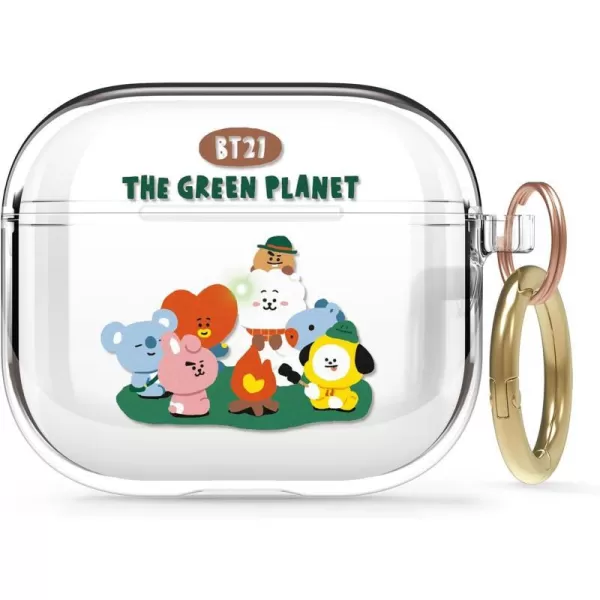 elago l BT21 Green Planet Case Compatible with Apple AirPods 3 Durable TPU Material Reduced Yellowing Clear Protection Supports Wireless Charging Official Merchandise ForestCamping