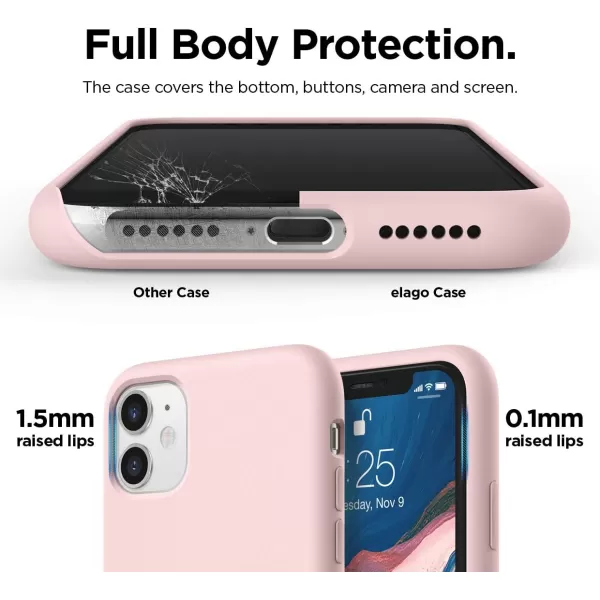 imageelago Compatible with iPhone 11 Case Liquid Silicone Case Full Body Protective Cover Shockproof Slim Phone Case AntiScratch Soft Microfiber Lining 61 inch Jean IndigoLovely Pink