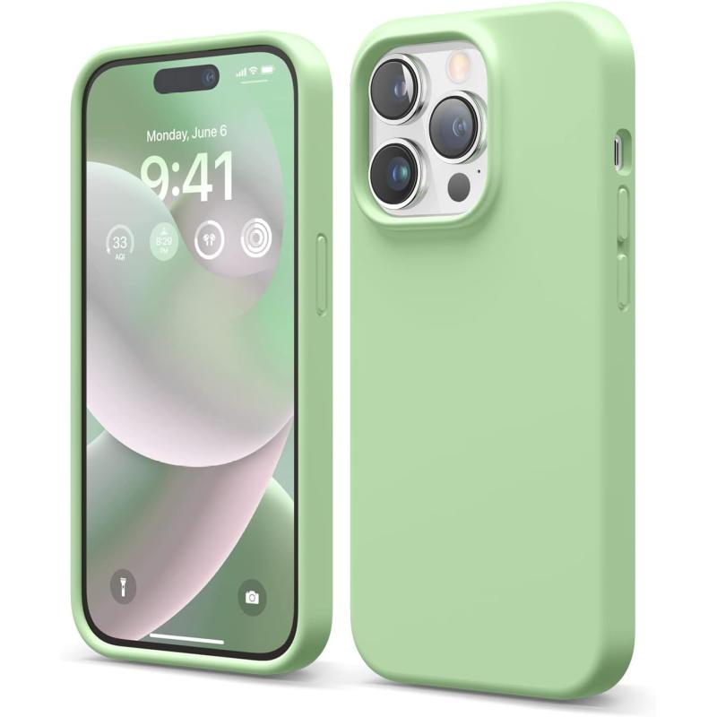 imageelago Compatible with iPhone 14 Pro Case Liquid Silicone Case Full Body Protective Cover Shockproof Slim Phone Case AntiScratch Soft Microfiber Lining 61 inch Lovely PinkPastel Green