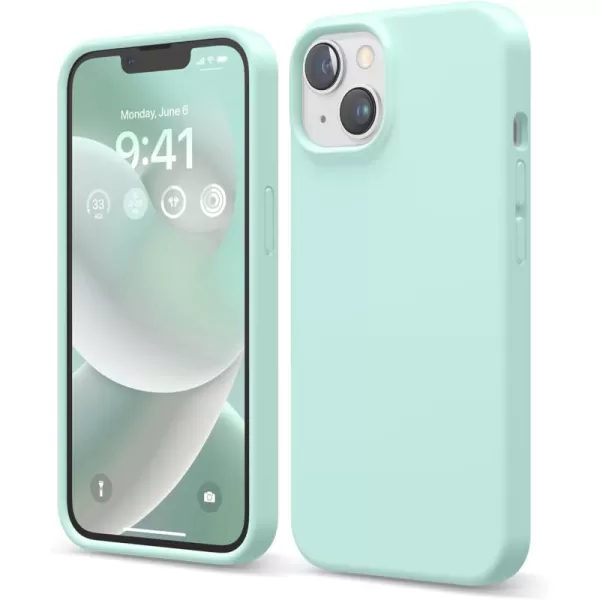 imageelago Compatible with iPhone 14 Case Liquid Silicone Case Full Body Protective Cover Shockproof Slim Phone Case AntiScratch Soft Microfiber Lining 61 inch Midnight GreenAqua Sky