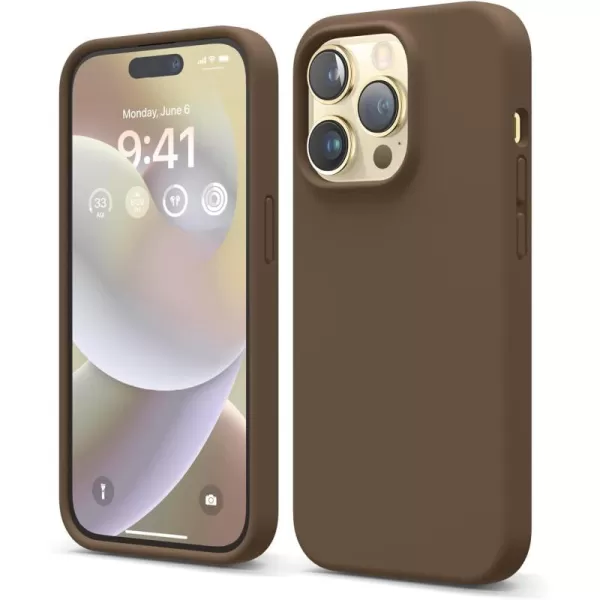 imageelago Compatible with iPhone 14 Pro Case Liquid Silicone Case Full Body Protective Cover Shockproof Slim Phone Case AntiScratch Soft Microfiber Lining 61 inch Lovely PinkBrown