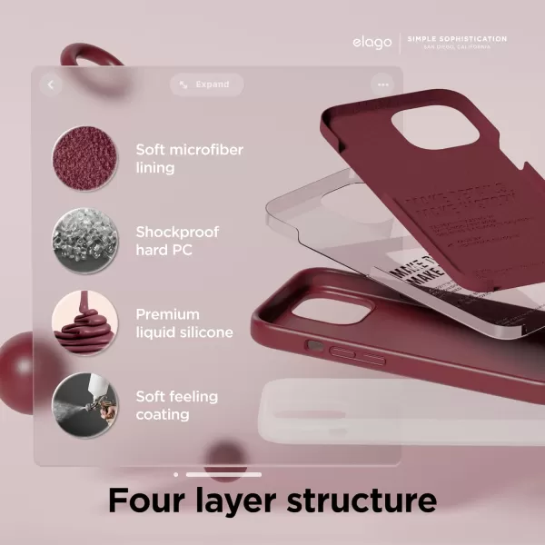 imageelago Compatible with iPhone 15 Case Liquid Silicone Case Full Body Protective Cover Shockproof Slim Phone Case AntiScratch Soft Microfiber Lining 61 inch StoneBurgundy