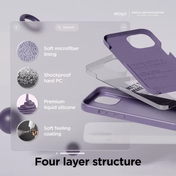 imageelago Compatible with iPhone 15 Case Liquid Silicone Case Full Body Protective Cover Shockproof Slim Phone Case AntiScratch Soft Microfiber Lining 61 inch StoneDeep Lavender