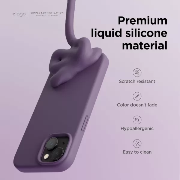 imageelago Compatible with iPhone 15 Case Liquid Silicone Case Full Body Protective Cover Shockproof Slim Phone Case AntiScratch Soft Microfiber Lining 61 inch StoneDeep Purple