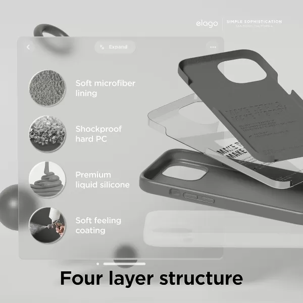 imageelago Compatible with iPhone 15 Case Liquid Silicone Case Full Body Protective Cover Shockproof Slim Phone Case AntiScratch Soft Microfiber Lining 61 inch StoneMedium Grey