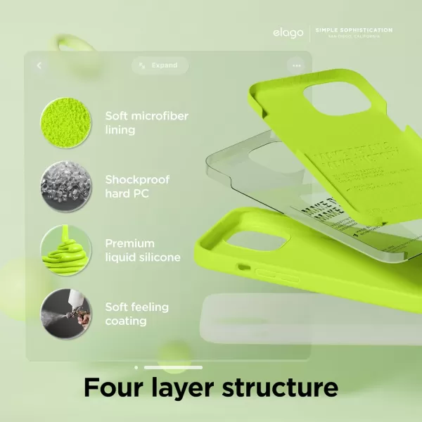 imageelago Compatible with iPhone 15 Case Liquid Silicone Case Full Body Protective Cover Shockproof Slim Phone Case AntiScratch Soft Microfiber Lining 61 inch StoneLime Green