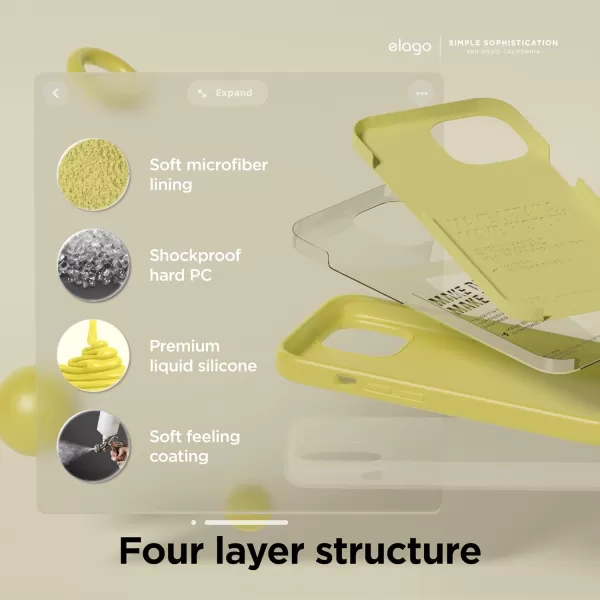 imageelago Compatible with iPhone 15 Case Liquid Silicone Case Full Body Protective Cover Shockproof Slim Phone Case AntiScratch Soft Microfiber Lining 61 inch StoneYellow