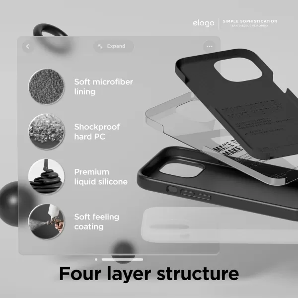 imageelago Compatible with iPhone 15 Case Liquid Silicone Case Full Body Protective Cover Shockproof Slim Phone Case AntiScratch Soft Microfiber Lining 61 inch StoneBlack