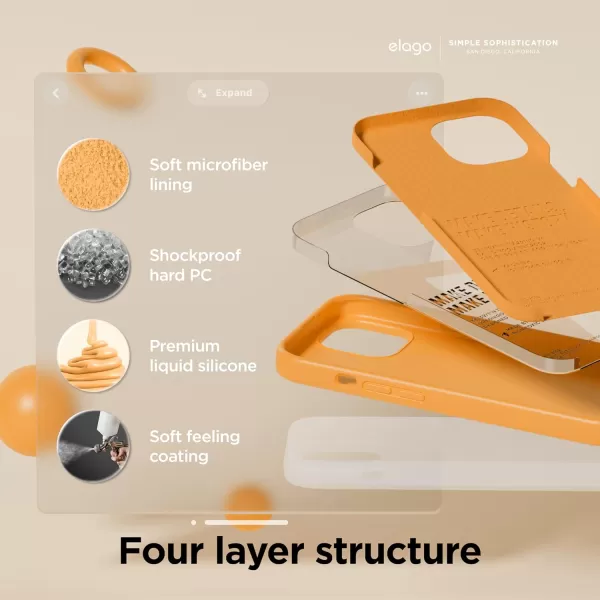 imageelago Compatible with iPhone 15 Case Liquid Silicone Case Full Body Protective Cover Shockproof Slim Phone Case AntiScratch Soft Microfiber Lining 61 inch StoneOrange