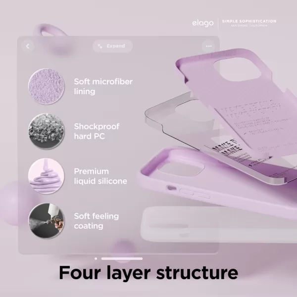 imageelago Compatible with iPhone 15 Case Liquid Silicone Case Full Body Protective Cover Shockproof Slim Phone Case AntiScratch Soft Microfiber Lining 61 inch StoneLight Lilac