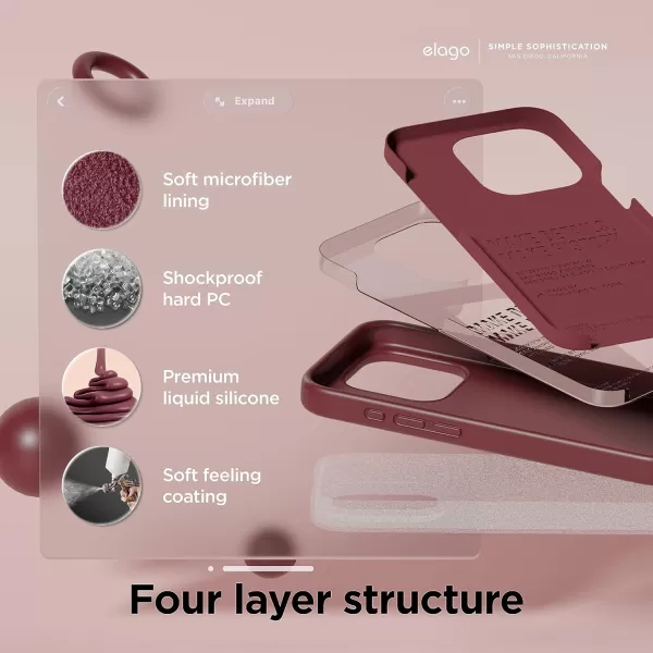 imageelago Compatible with iPhone 15 Pro Liquid Silicone Full Body Protective Case Shockproof Soft Microfiber Lining AntiScratch 61 inch Pink PouloBurgundy