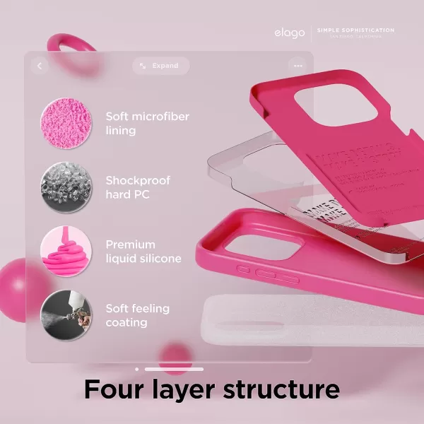 imageelago Compatible with iPhone 15 Pro Liquid Silicone Full Body Protective Case Shockproof Soft Microfiber Lining AntiScratch 61 inch Pink PouloIce Red